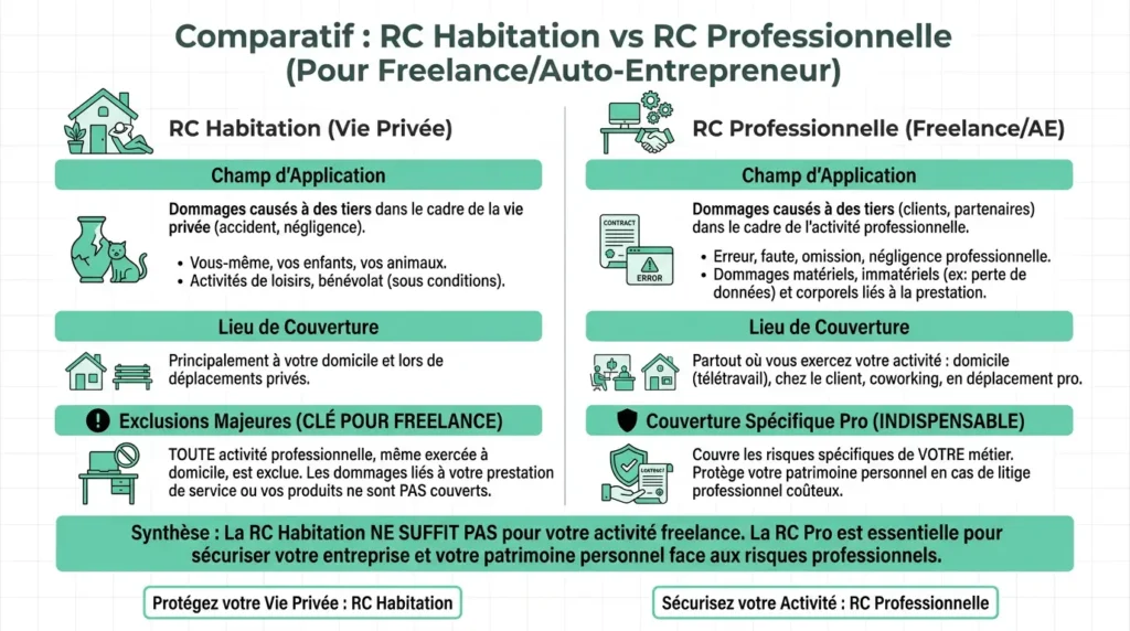 comparaison RC habitation RC professionnelle entrepreneur freelance différences couverture