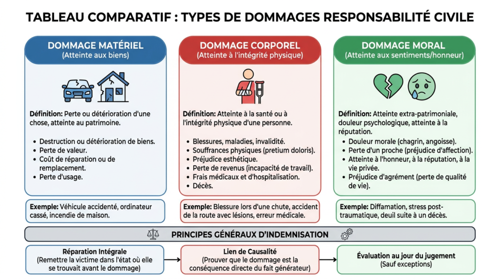différence dommages matériels corporels immatériels responsabilité civile