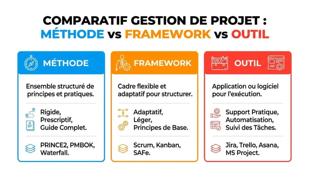 différence méthode framework outil gestion de projet