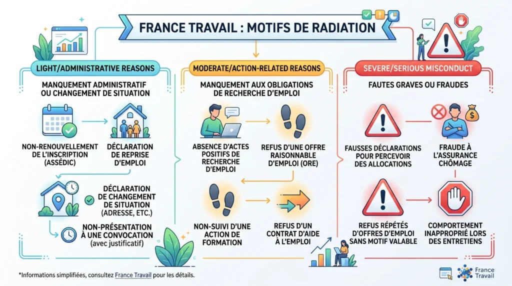 motifs radiation France Travail manquements légers graves demandeur emploi