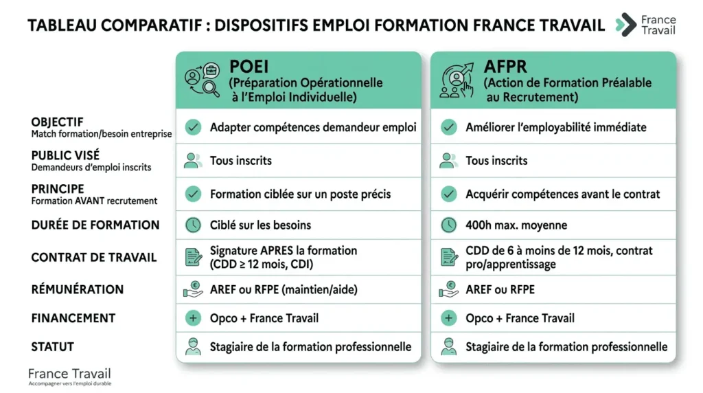 comparaison POEI AFPR différences choix dispositif emploi formation France Travail