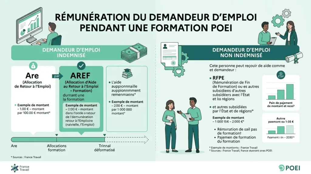 rémunération demandeur emploi formation POEI ARE allocation France Travail
