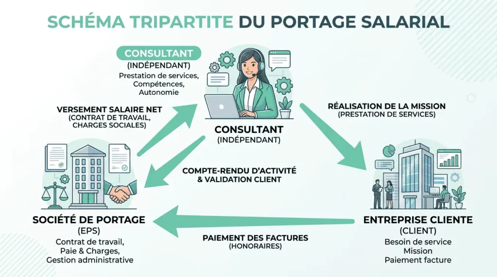 schéma tripartite portage salarial trois acteurs relation
