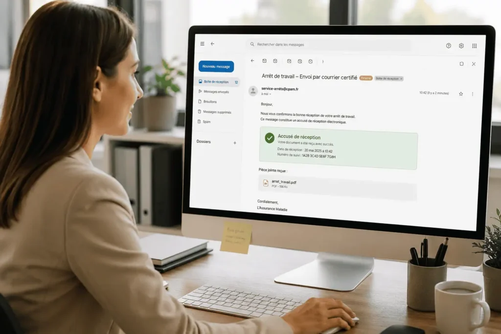 preuve envoi mail arrêt travail accusé réception sécurisé