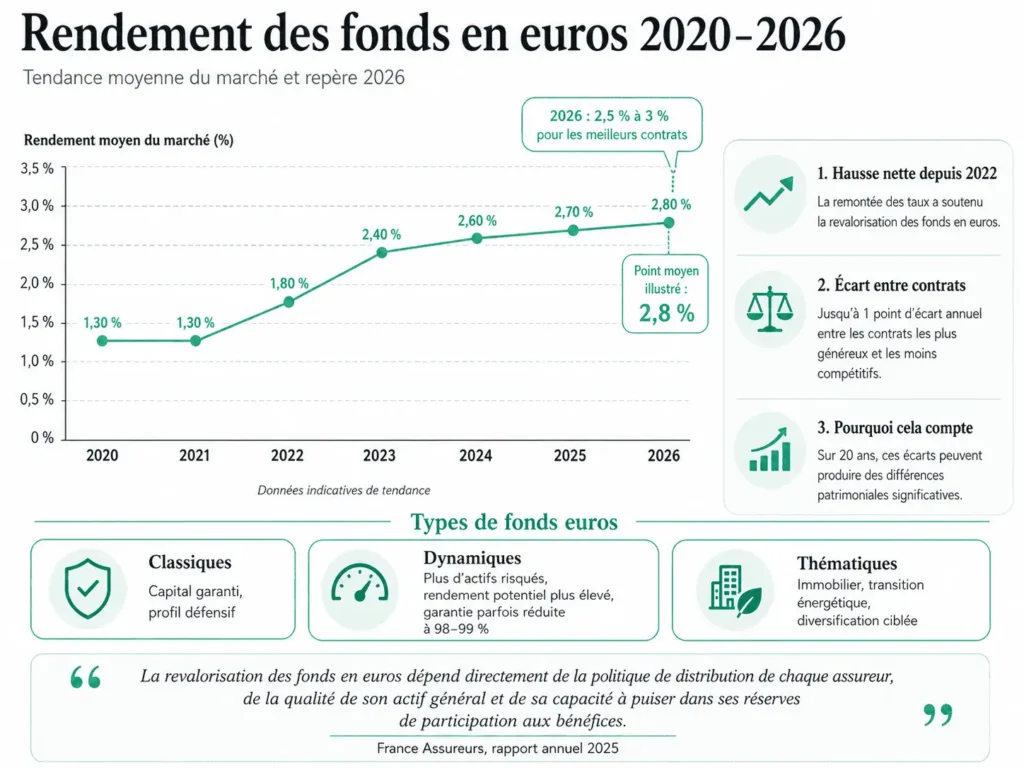 rendement moyen fonds en euros 2026 évolution historique