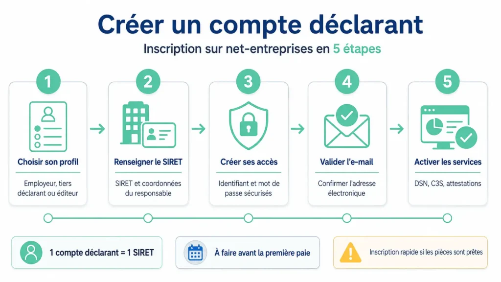 étapes création compte déclarant net entreprise