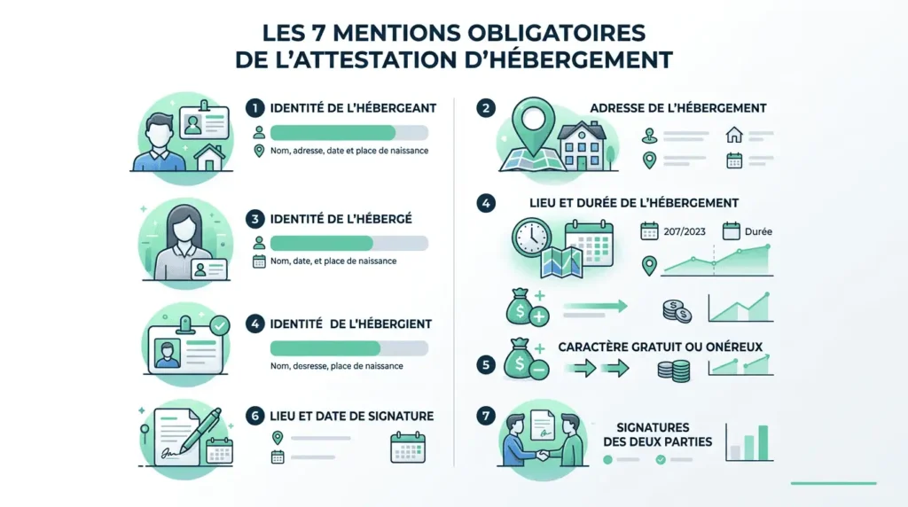 mentions obligatoires d'une attestation d'hébergement en infographie