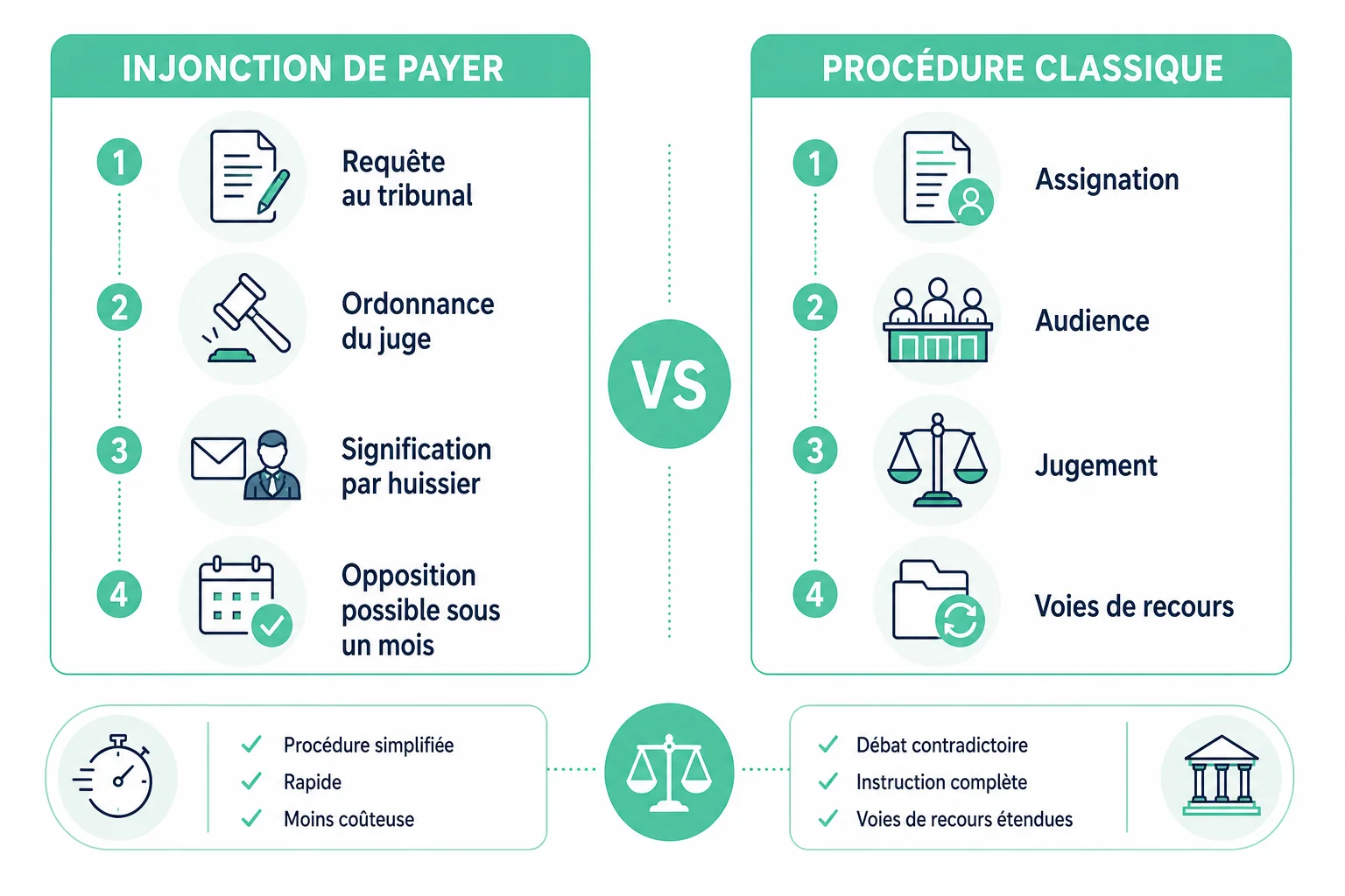 Comparaison injonction de payer et procédure judiciaire pour prêt sans reconnaissance de dette