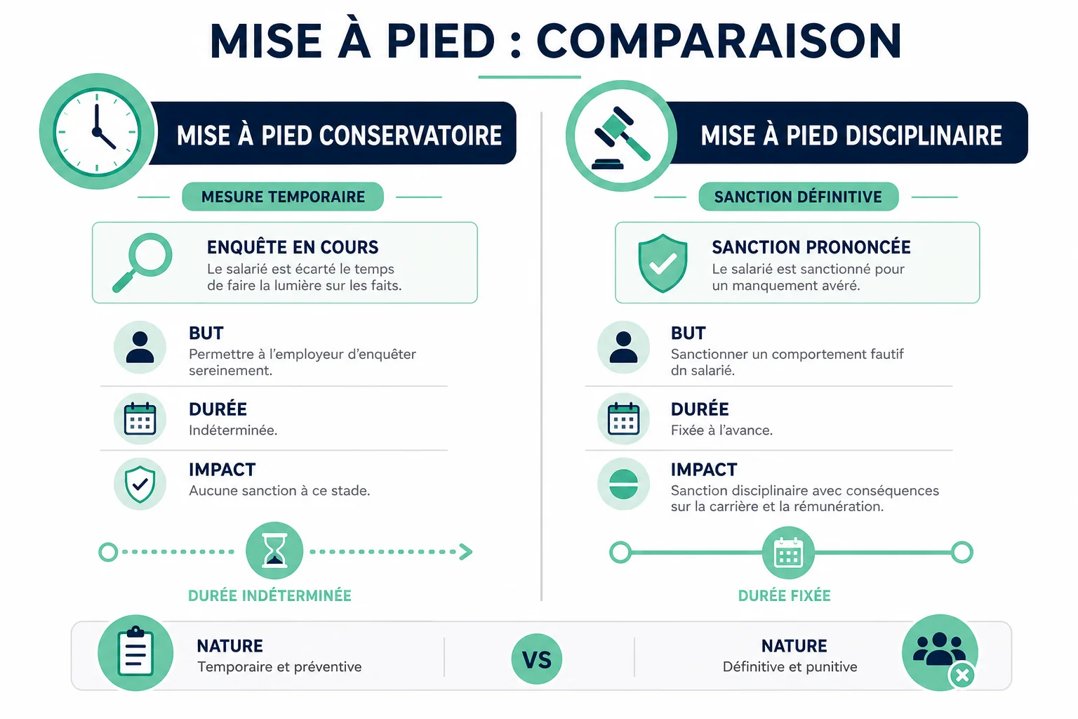 Conservatoire ou disciplinaire : les différences Comparatif mise à pied conservatoire et disciplinaire sans motif