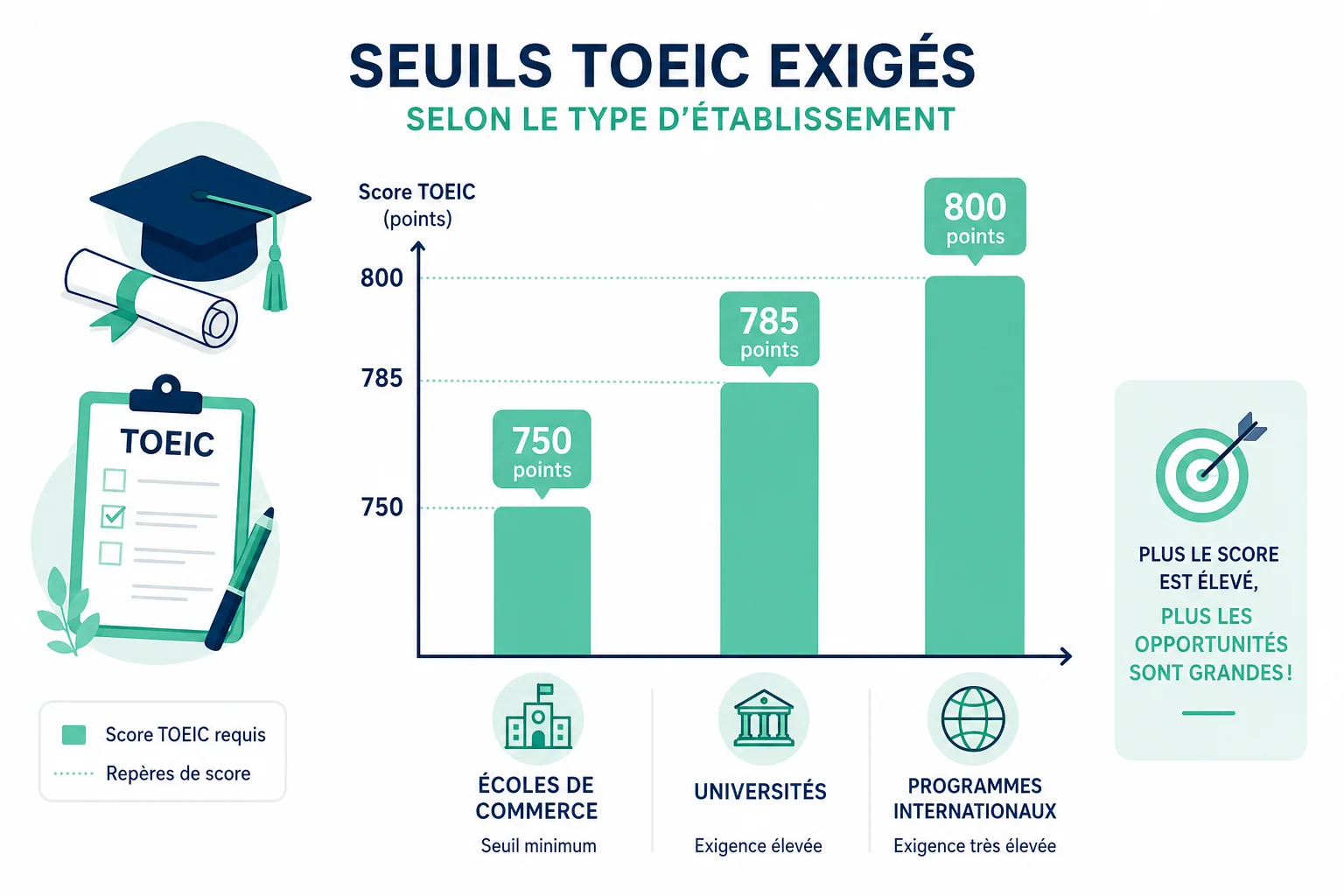 infographie score TOEIC minimum et diplôme à cause du toeic