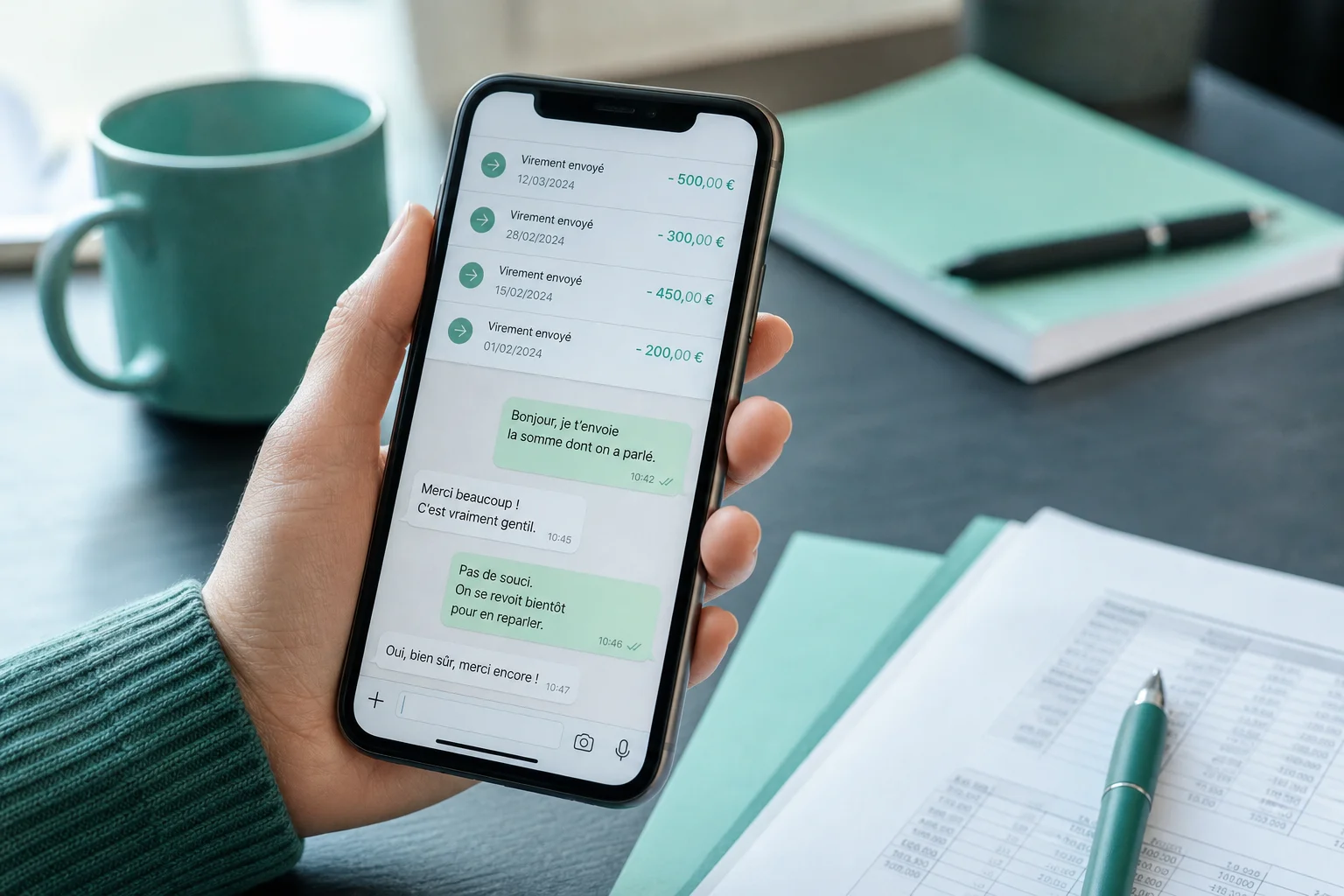 Preuve du prêt d'argent via SMS et virement bancaire sans reconnaissance de dette